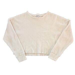 Fitz + Eddi Womens M Cream‎ Cropped Waffle Knit Sweater Soft Lounge Cozy